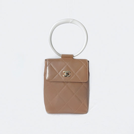 Chanel Pink Lambskin Leather Quilted Ring Top Handle Bag