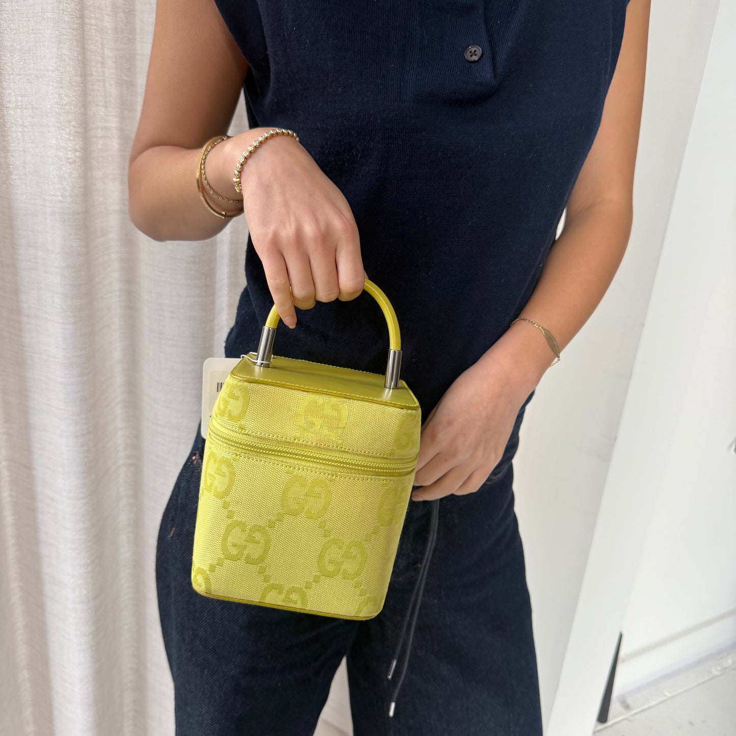 Gucci Chartreuse Monogram Box Top Handle Bag