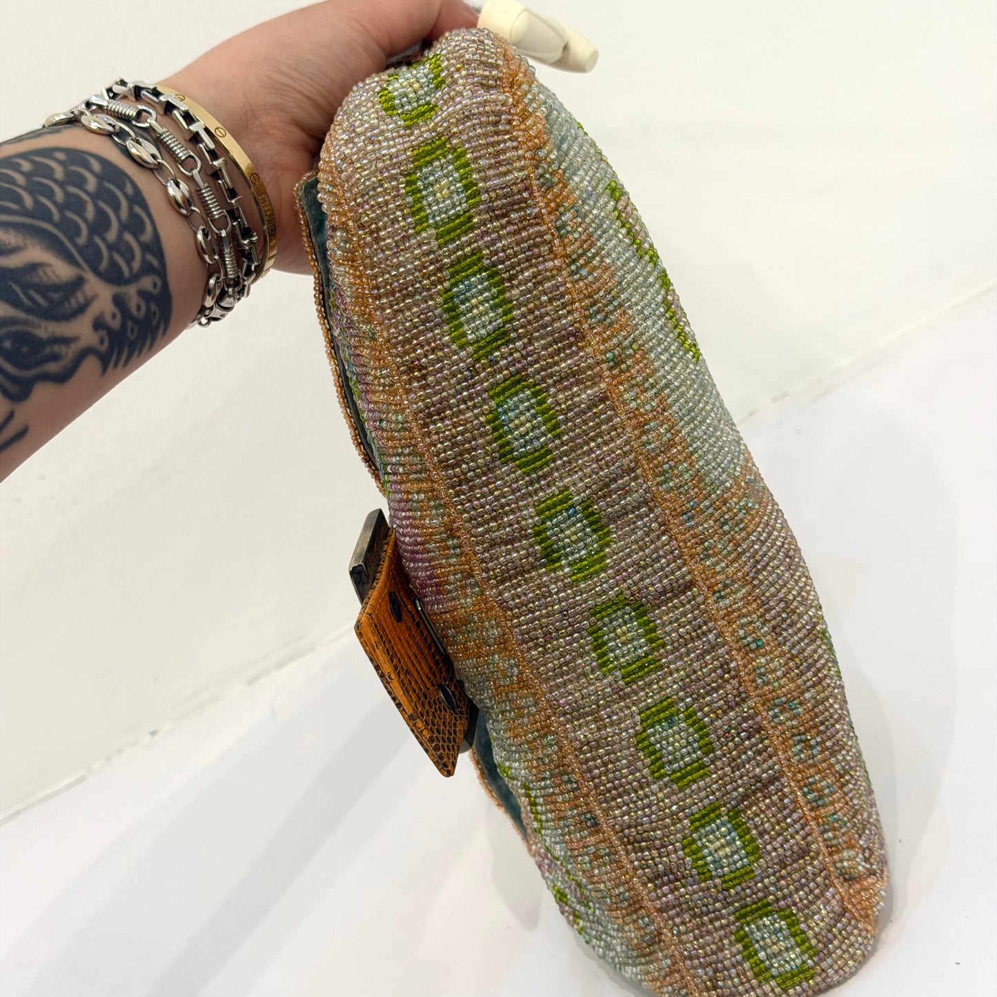 Fendi Ltd Edition Beaded Printed Baguette Lizard Trim