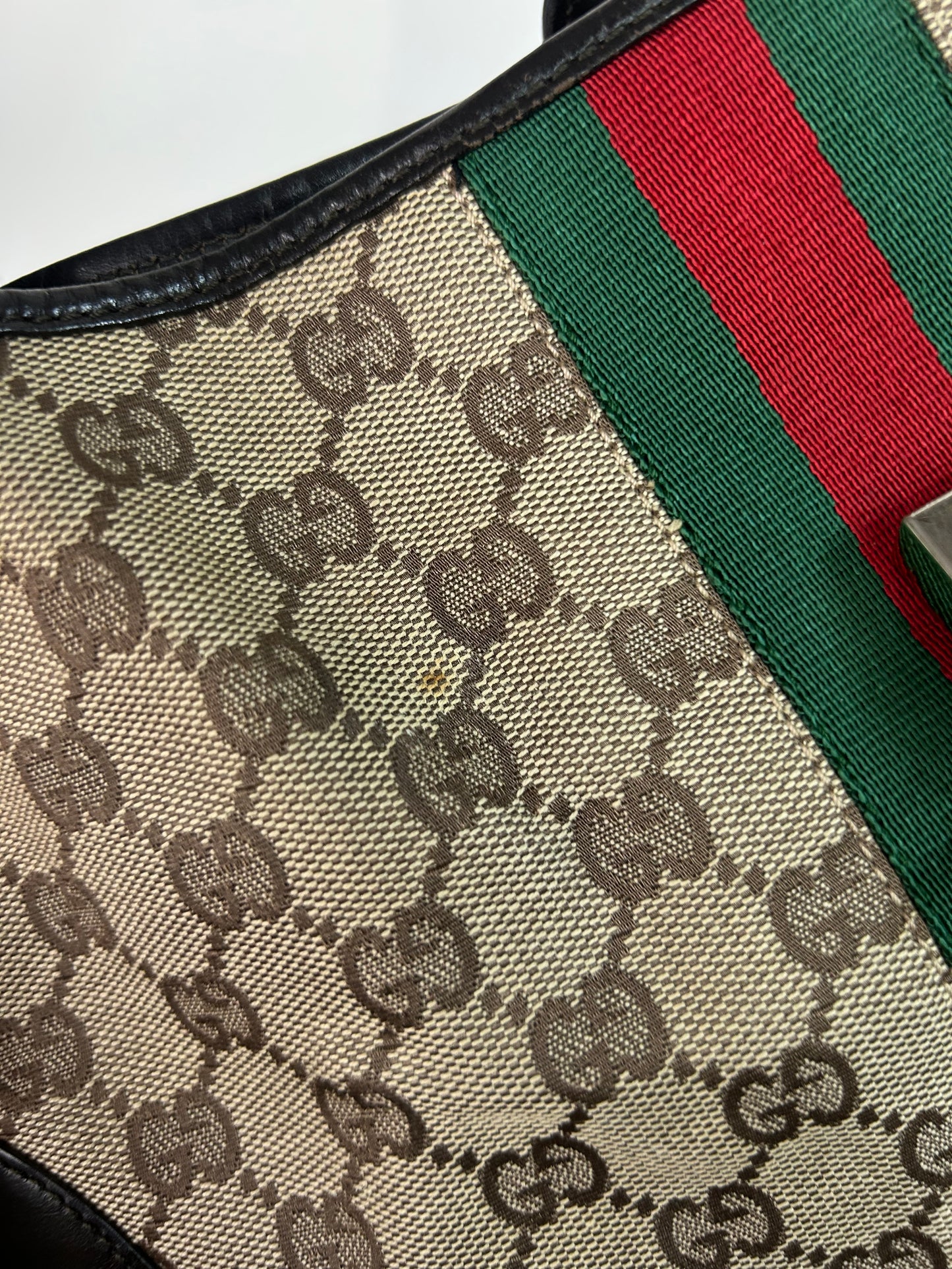Gucci Brown & Black Canvas Monogram Jackie Shoulder Bag
