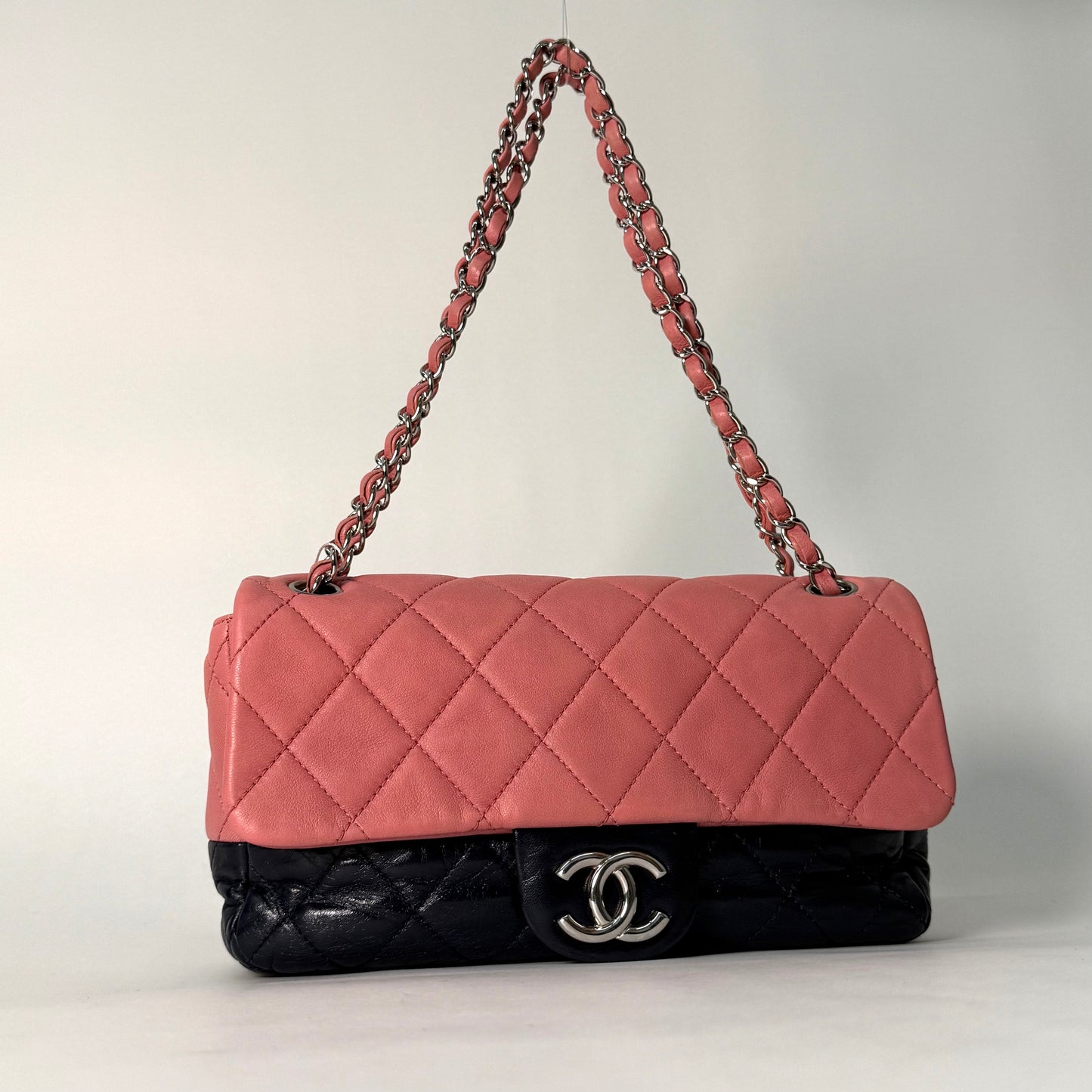 RARE Chanel 2010 Singapore Exclusive Split Pink/Navy Flap Bag