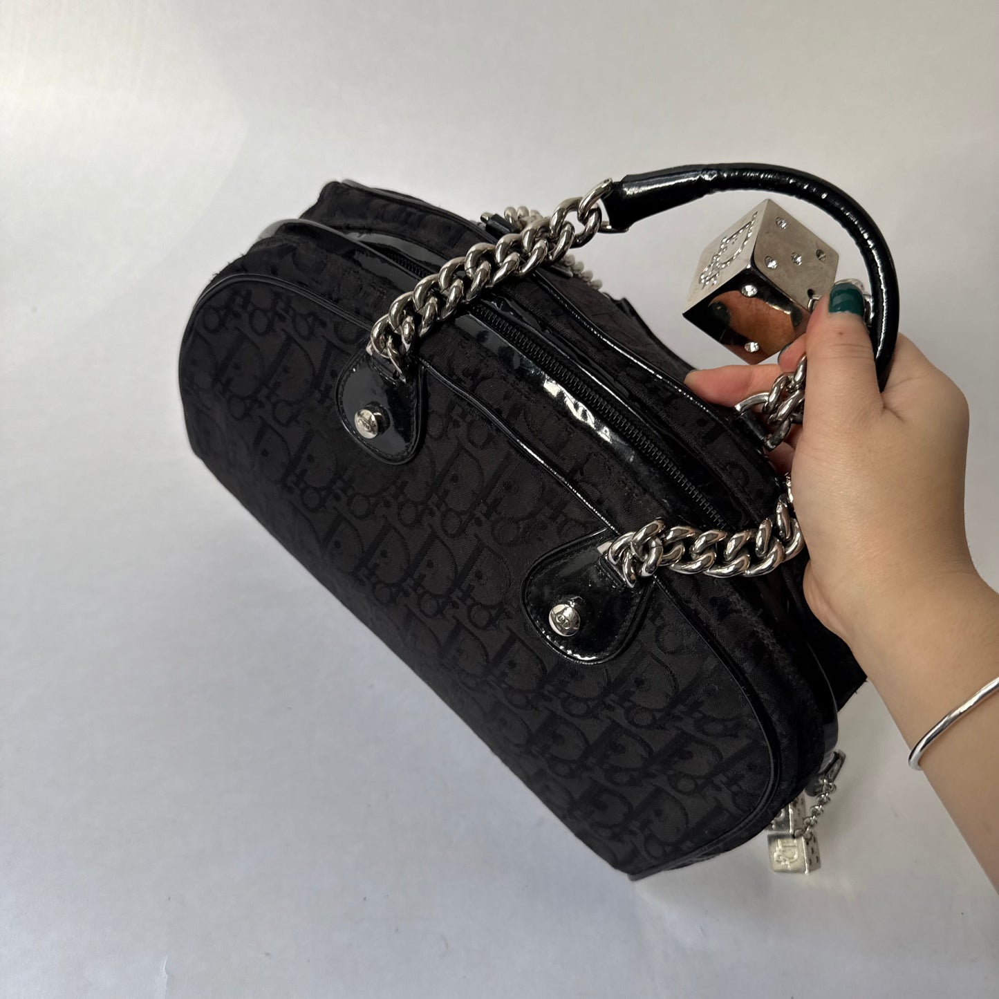 Christian Dior Black Trotter Gambler Dice Bowler Shoulder Bag