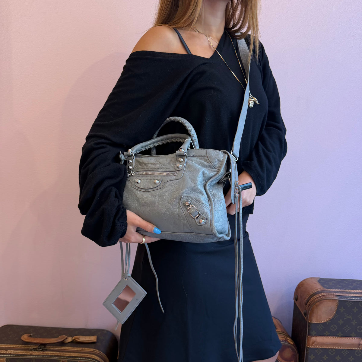Balenciaga Gray Leather Medium City Bag w/ Silver Hardware