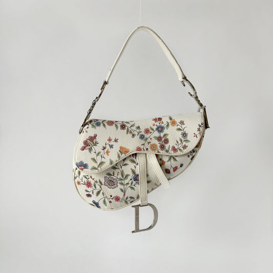 RARE Christian Dior White Floral Saddle Limited Edition