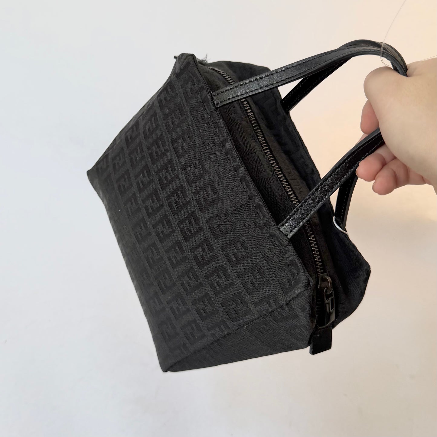 Fendi Black Zucchino Monogram Mini Nylon Top Handle Tote