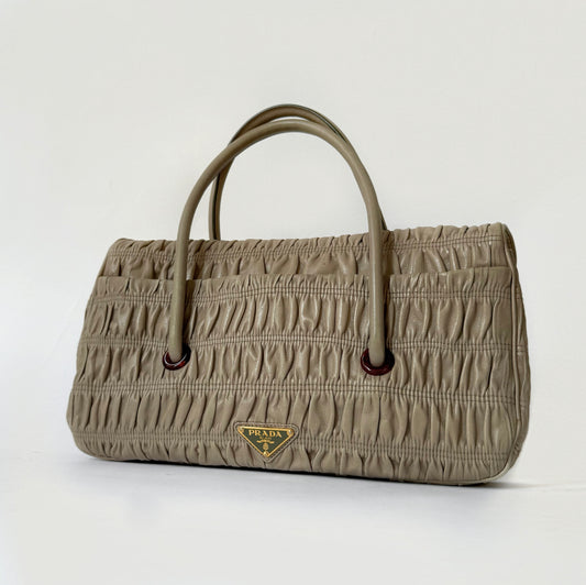 Prada Beige Nappa Gaufre Leather Tote Bag w/ Tortoise Hardware