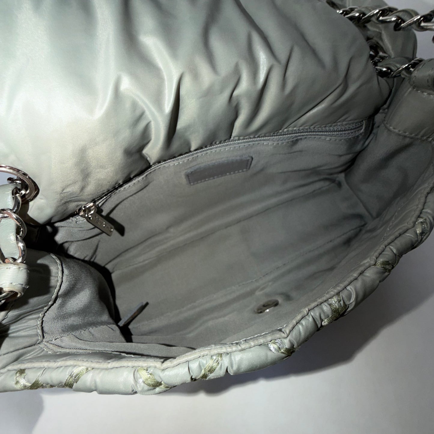 Chanel Gray Nylon Wild Stitch Quilted Flap Shoulder Bag