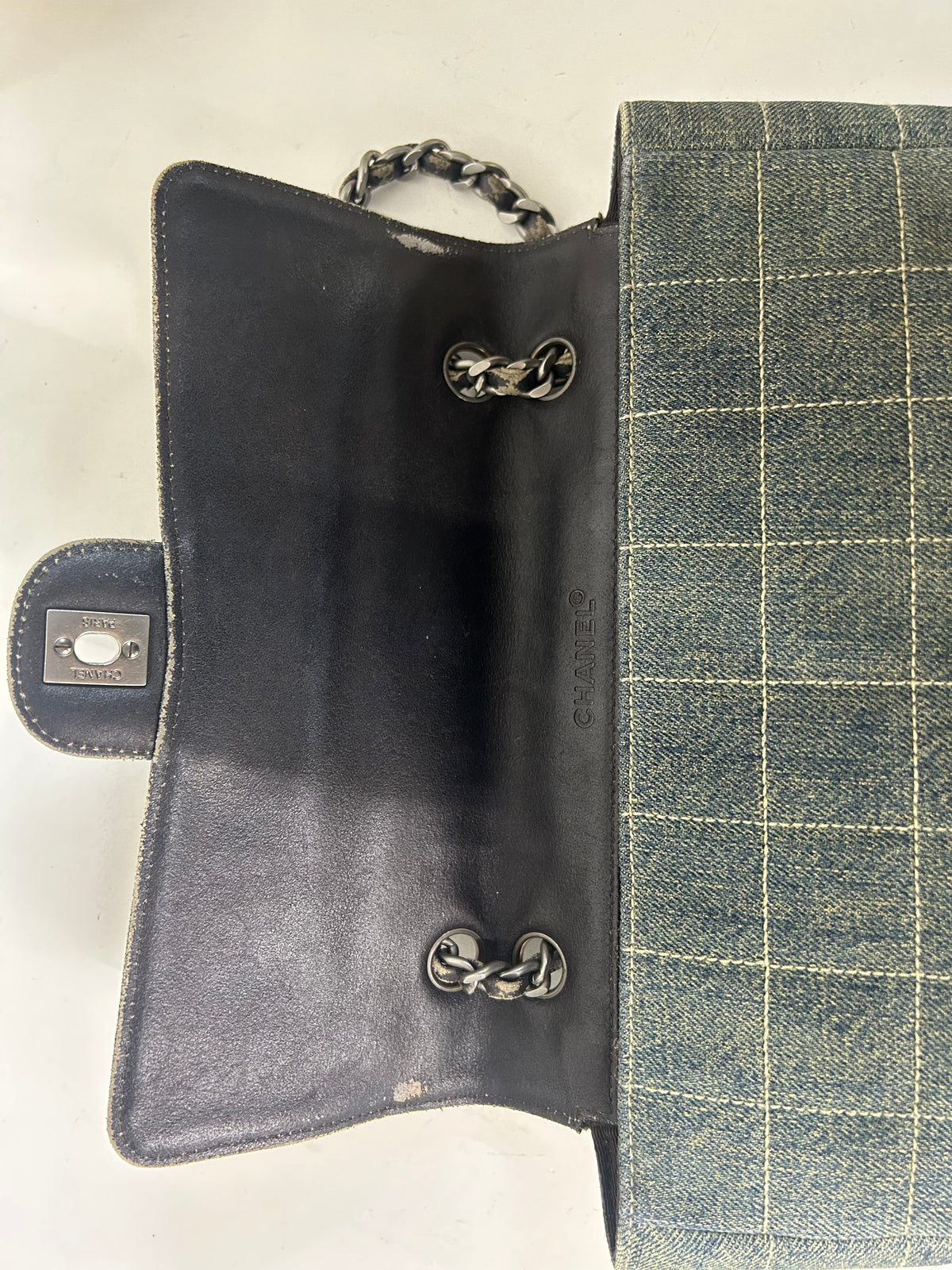 Chanel Denim Chocolate Bar Quilted Flap Shoulder Bag