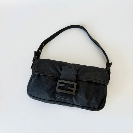 Fendi Gray Fabric Wool Baguette Shoulder Bag
