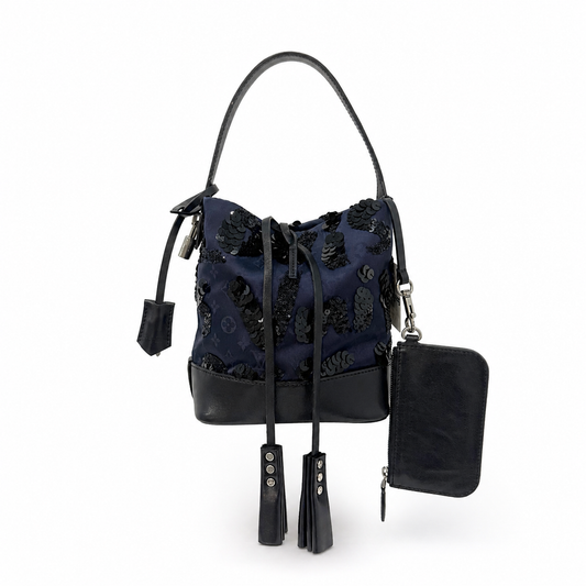 Louis Vuitton Navy Satin Monogram Spotlight PM Black Sequin Bucket Bag