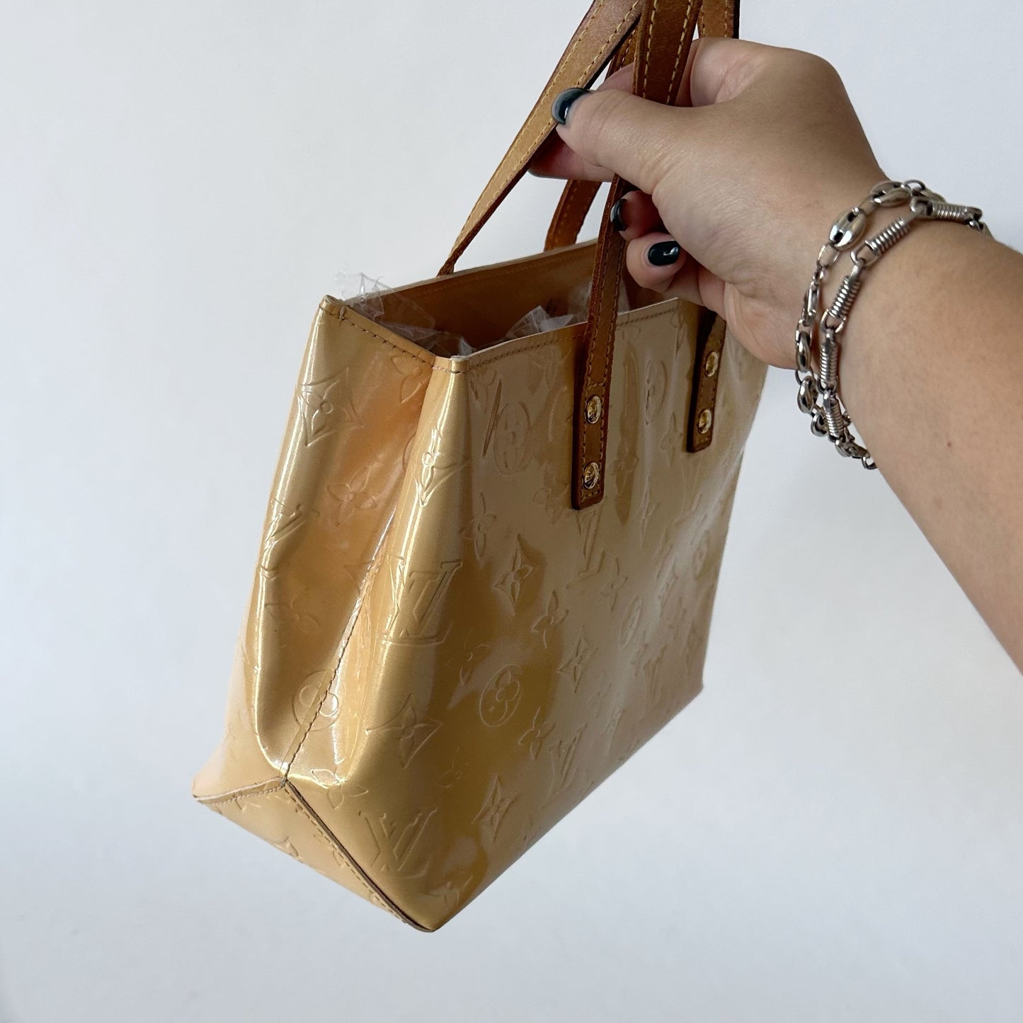 Louis Vuitton Beige Vernis Patent Leather Monogram Reade PM Mini Tote