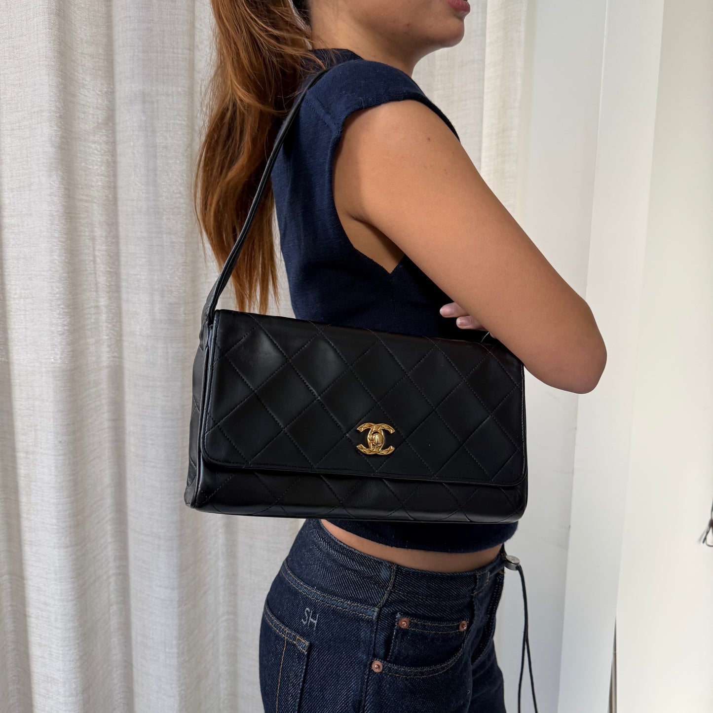 Chanel Black Lambskin Leather CC Box Flap