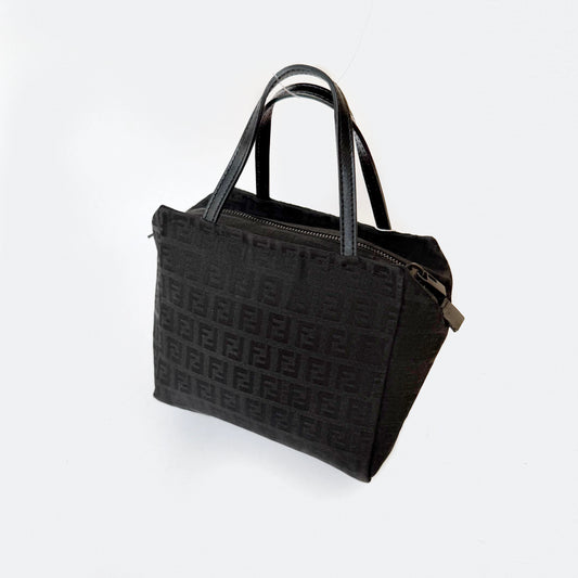 Fendi Black Zucchino Monogram Mini Nylon Top Handle Tote