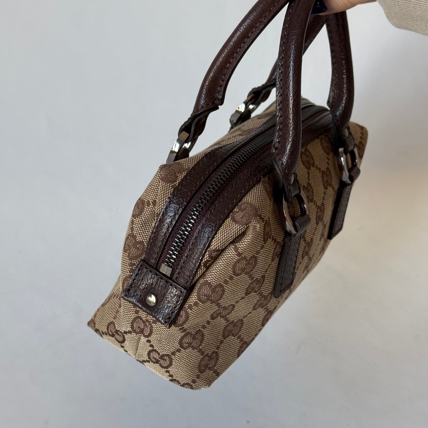Gucci Brown Canvas Monogram Mini Boston Bag