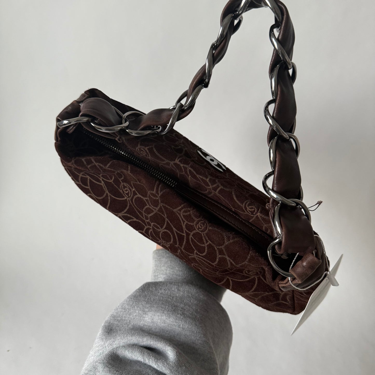 Chanel Brown Suede Cocomark Camellia Floral Bag