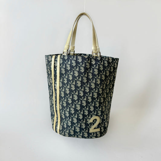 Christian Dior Navy Trotter Coated Canvas Bucket Bag