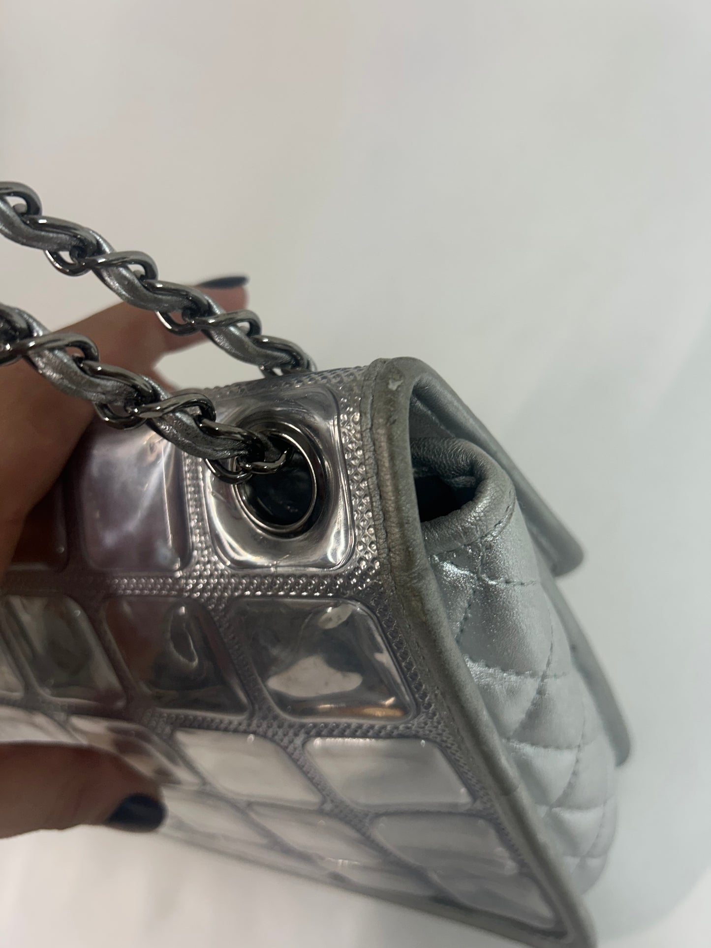 Chanel PVC & Lambskin Silver Ice Cube Flap Bag