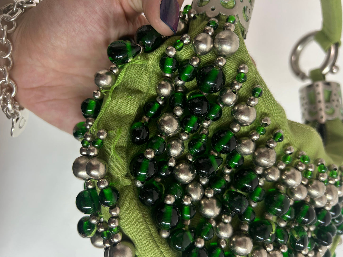Chloe Green Multicolored Beaded Bracelet Bag