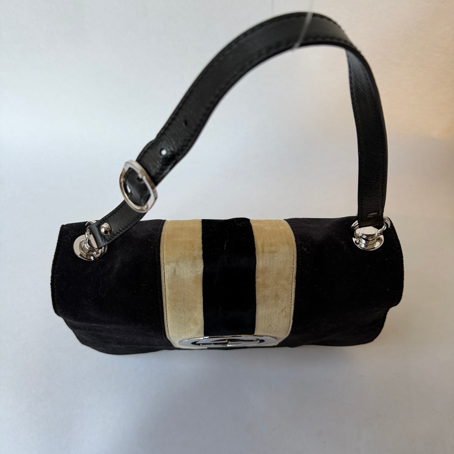 Gucci Black Velour & Leather Web Blondie Flap