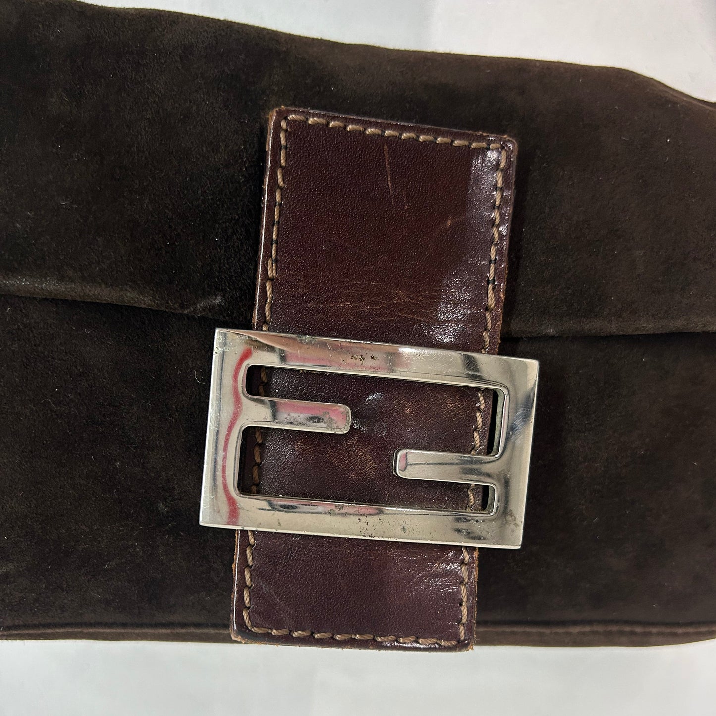 Fendi Brown Suede Baguette Shoulder Bag