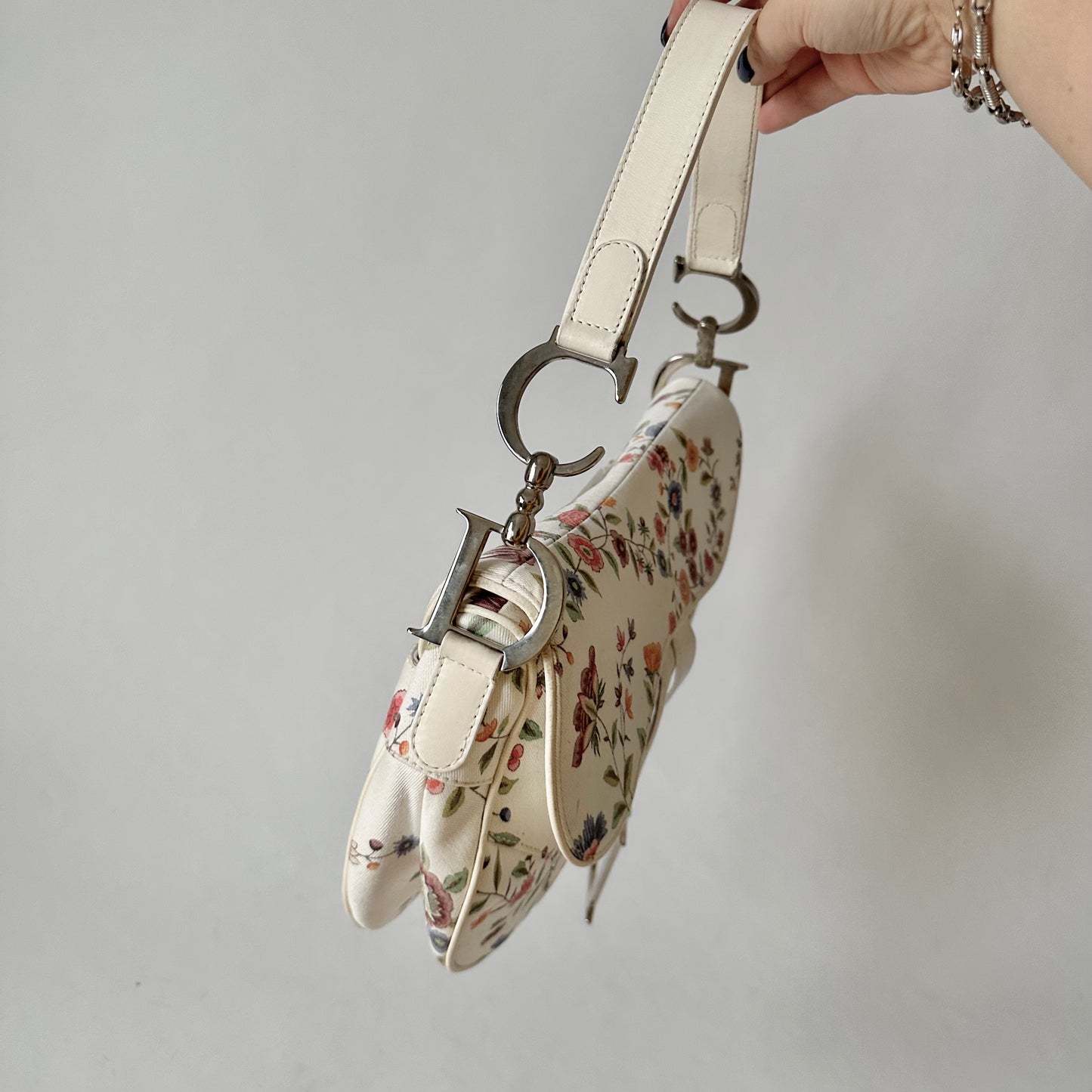 RARE Christian Dior White Floral Saddle Limited Edition