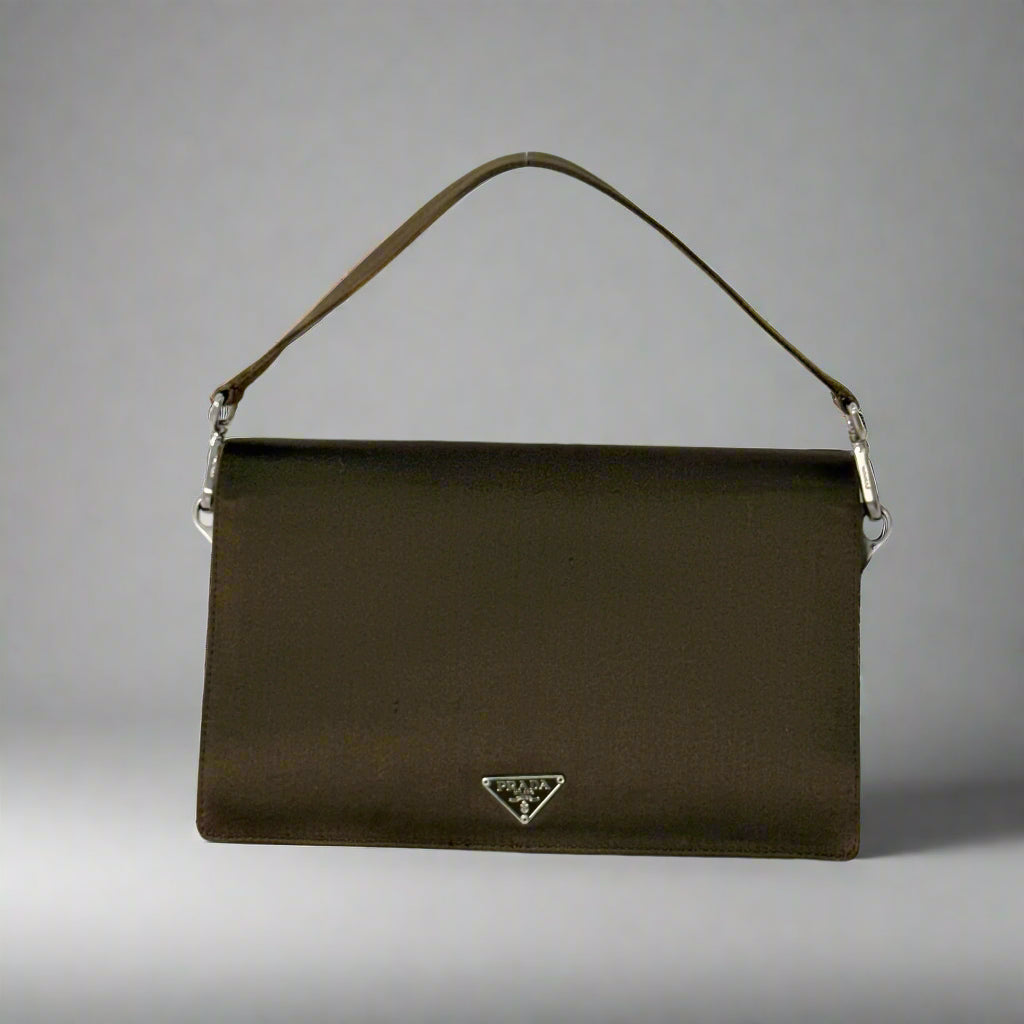 RARE Prada Green Silk Reversible Floral Top Handle Clutch