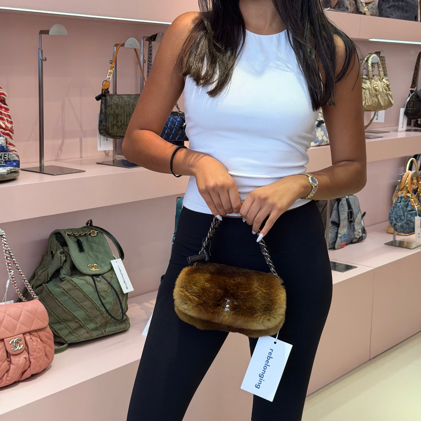 RARE Chanel Rabbit Fur Green Ombré 3 Strand Mini Flap Bag