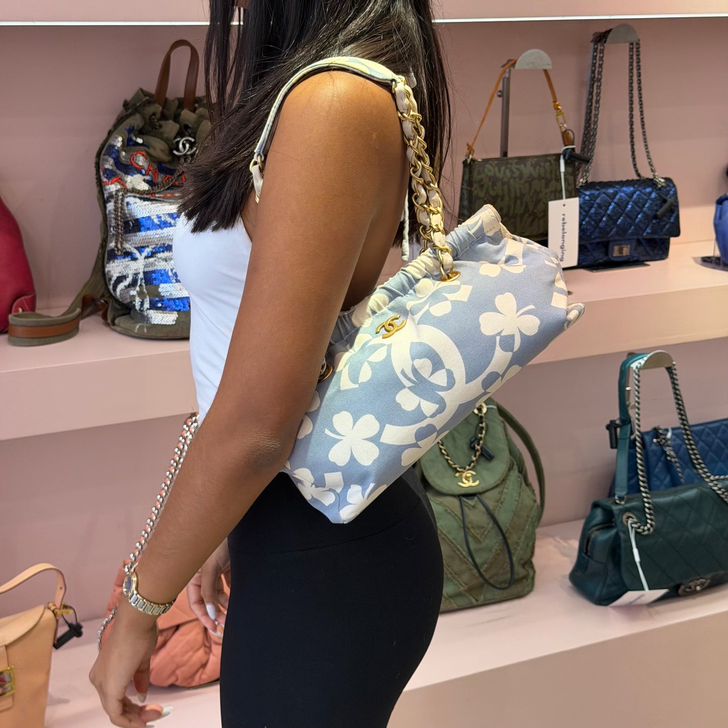 Chanel Light Blue Canvas CoCo Mark Chain Shoulder Bag