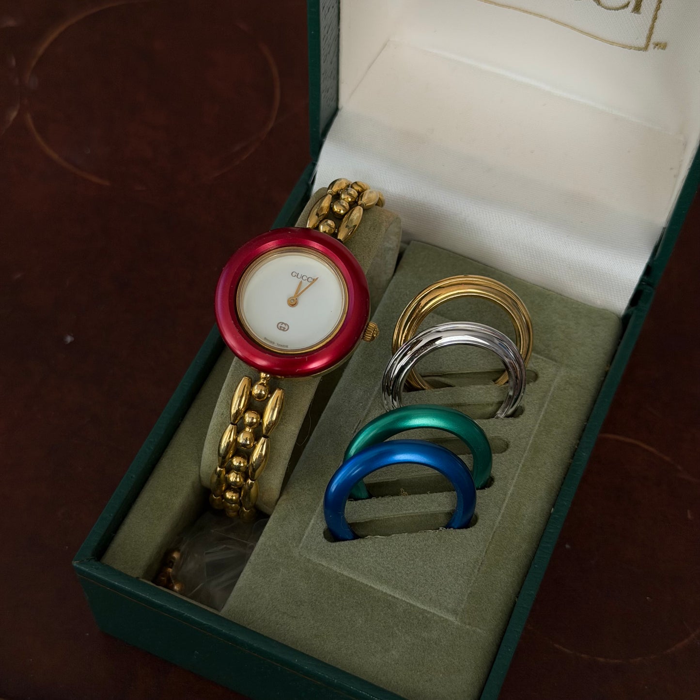 Gucci Gold Rice Link White Dial Bezel Watch w/ 5 Bezels