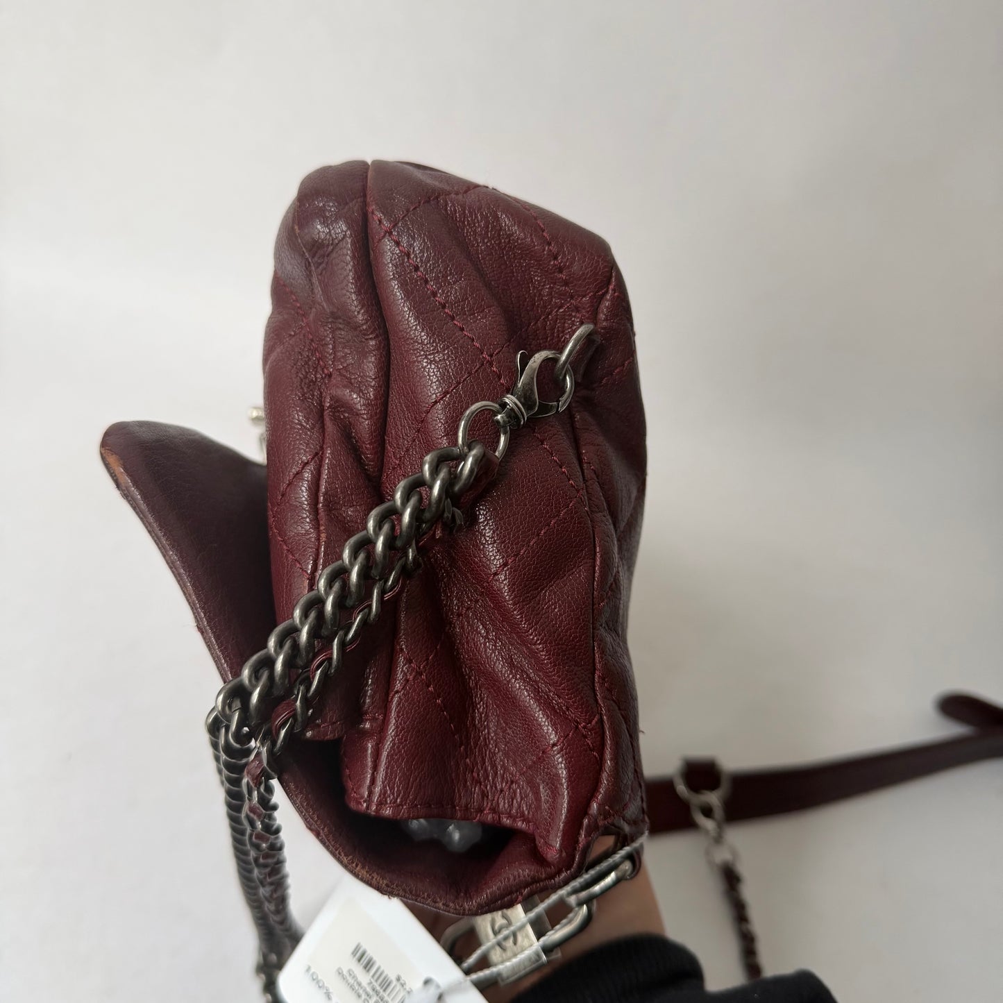 RARE Chanel Burgundy Leather Double Carry Waist Chain Flap