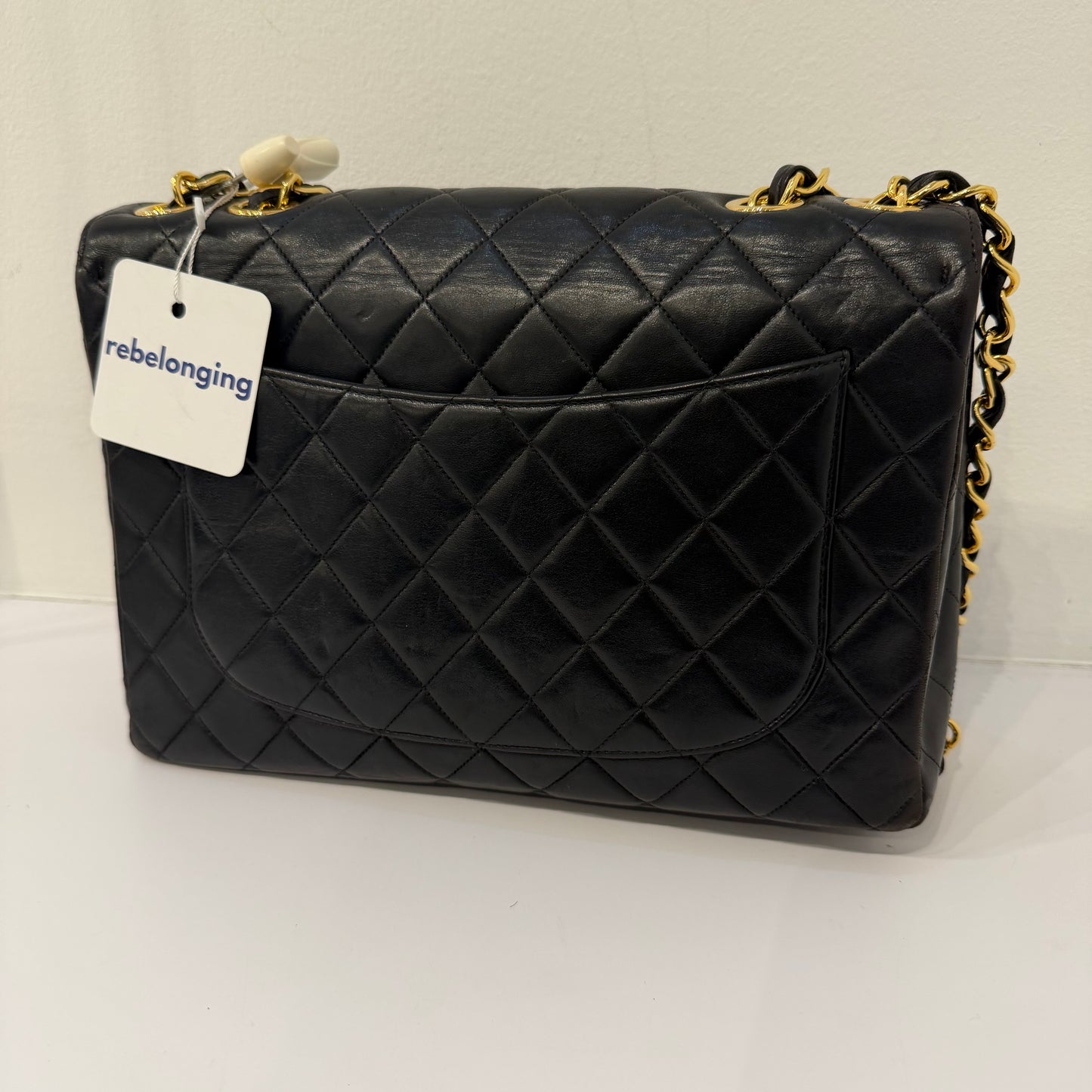 Chanel 24KGP Black Lambskin Leather Matelasse Jumbo Bag