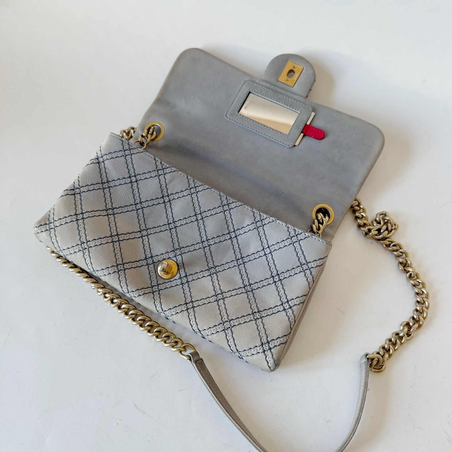 Chanel Pre-Spring 2014 Baby Blue Metallic Stitch Flap Bag
