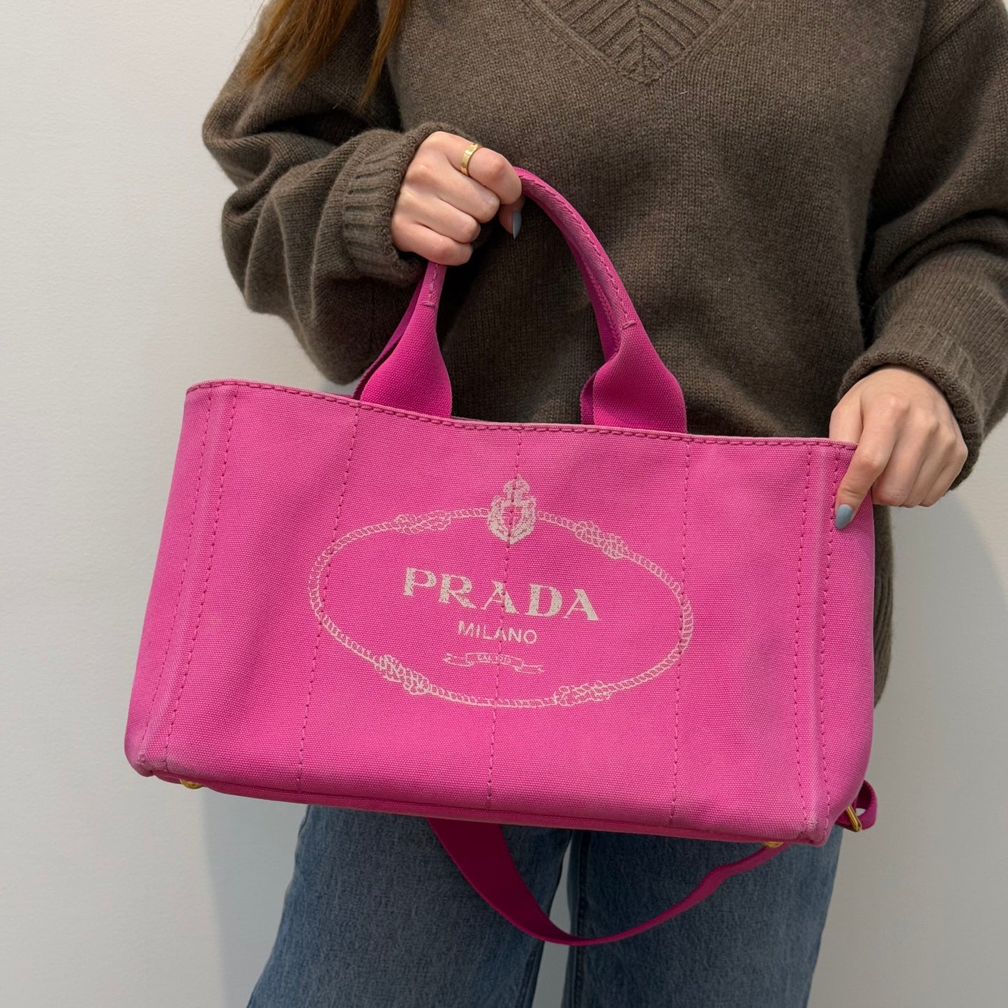 Prada Pink Canvas Canapa Tote Bag