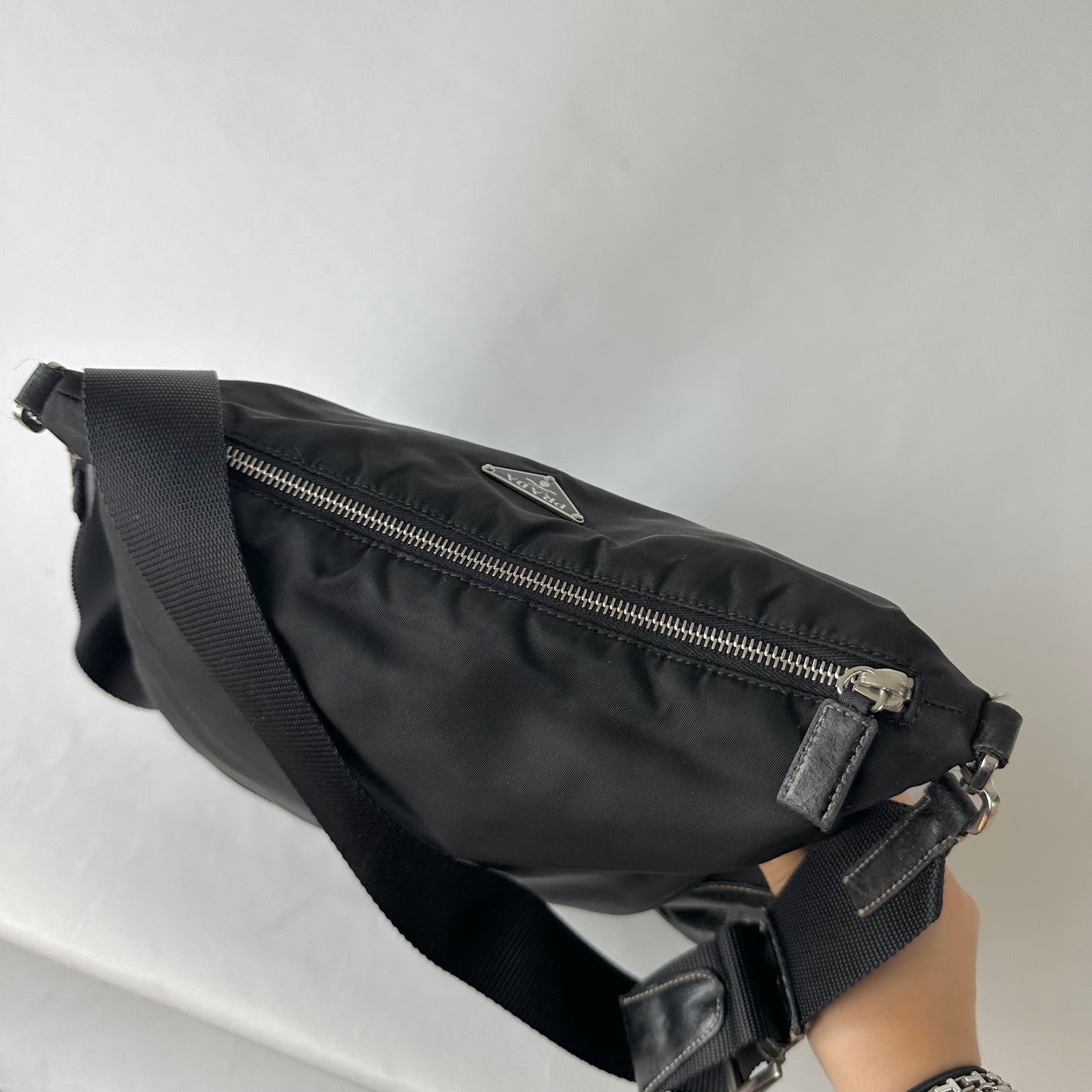 Prada Black Nylon Moto Crossbody Bag