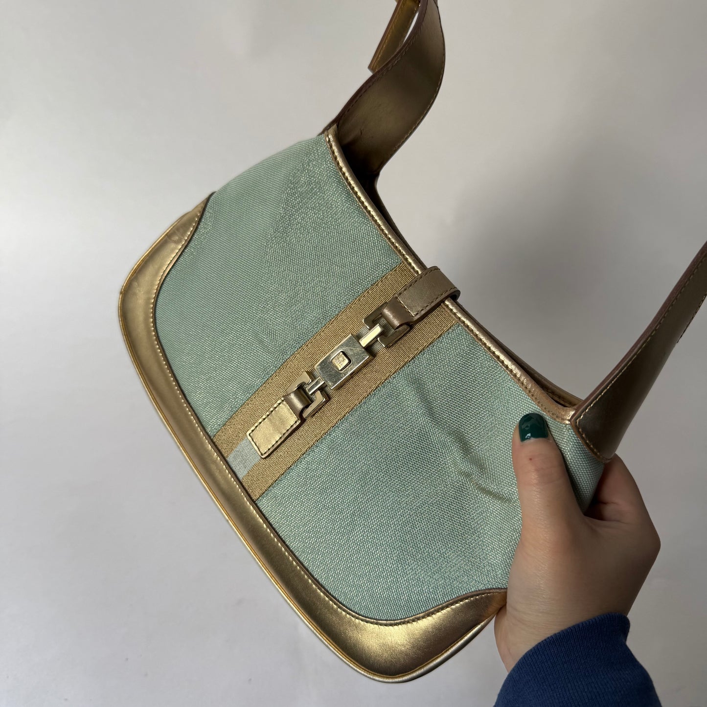 Gucci Teal & Gold Metallic Small Jackie Shoulder Bag