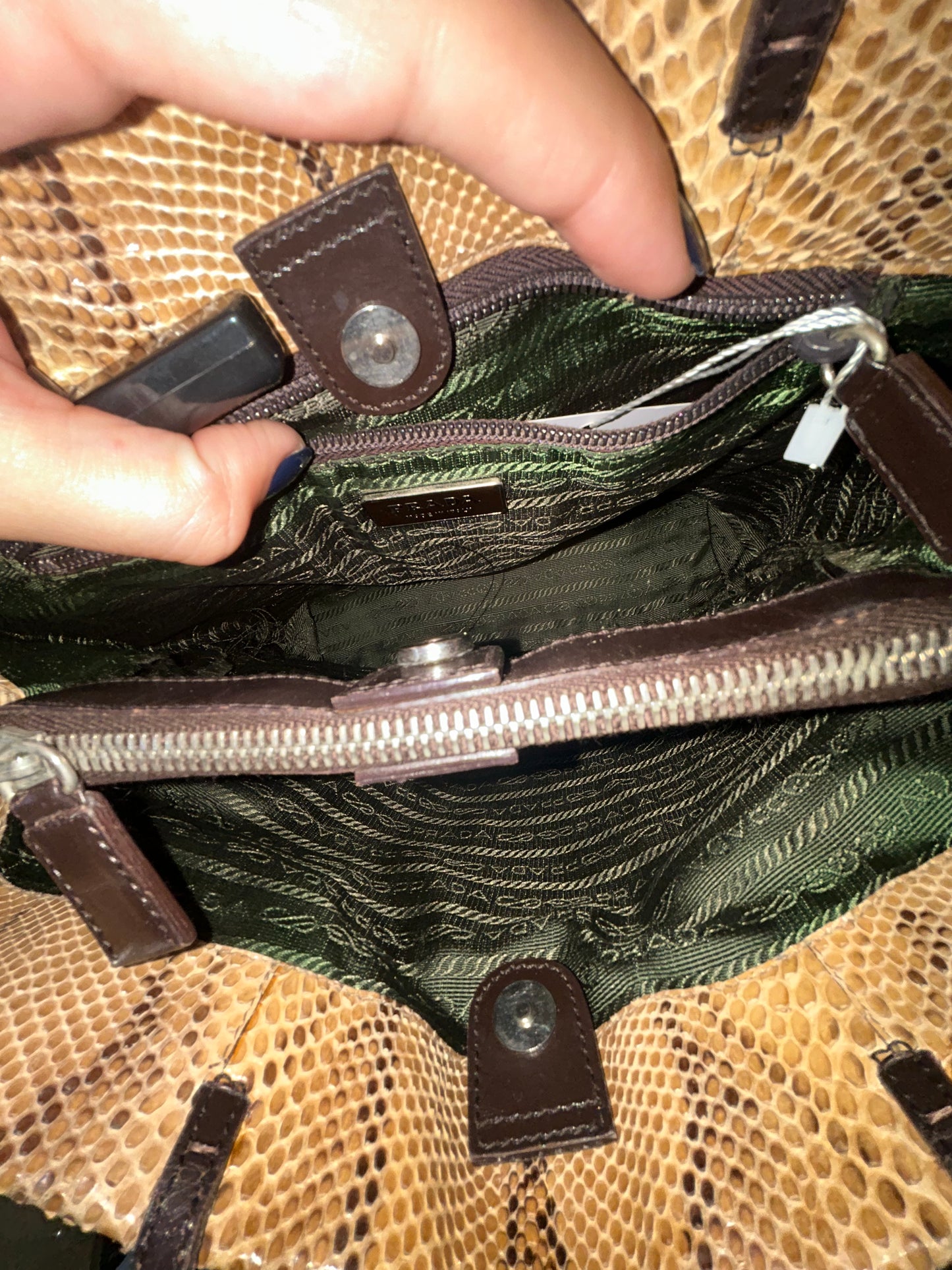 Prada Brown Snakeskin Leather Shoulder Bag