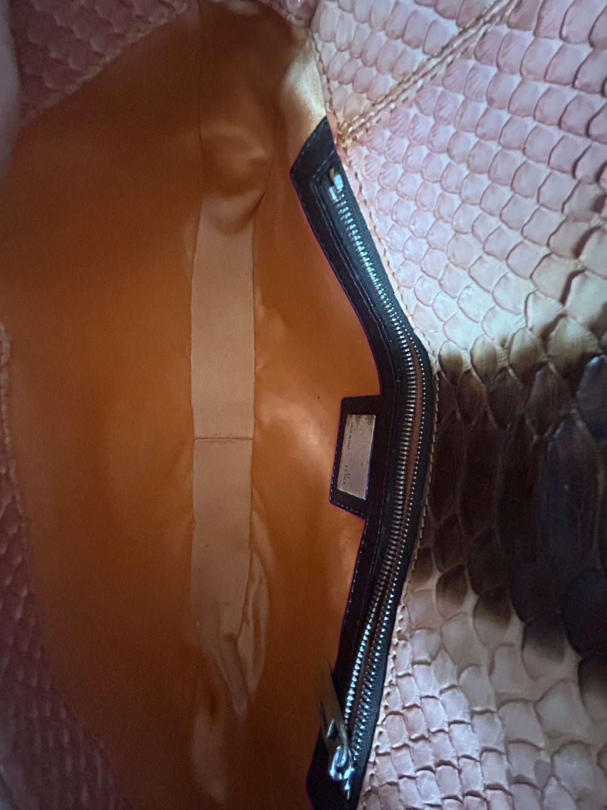 Fendi Orange & Brown Snakeskin Leather Baguette Shoulder Bag