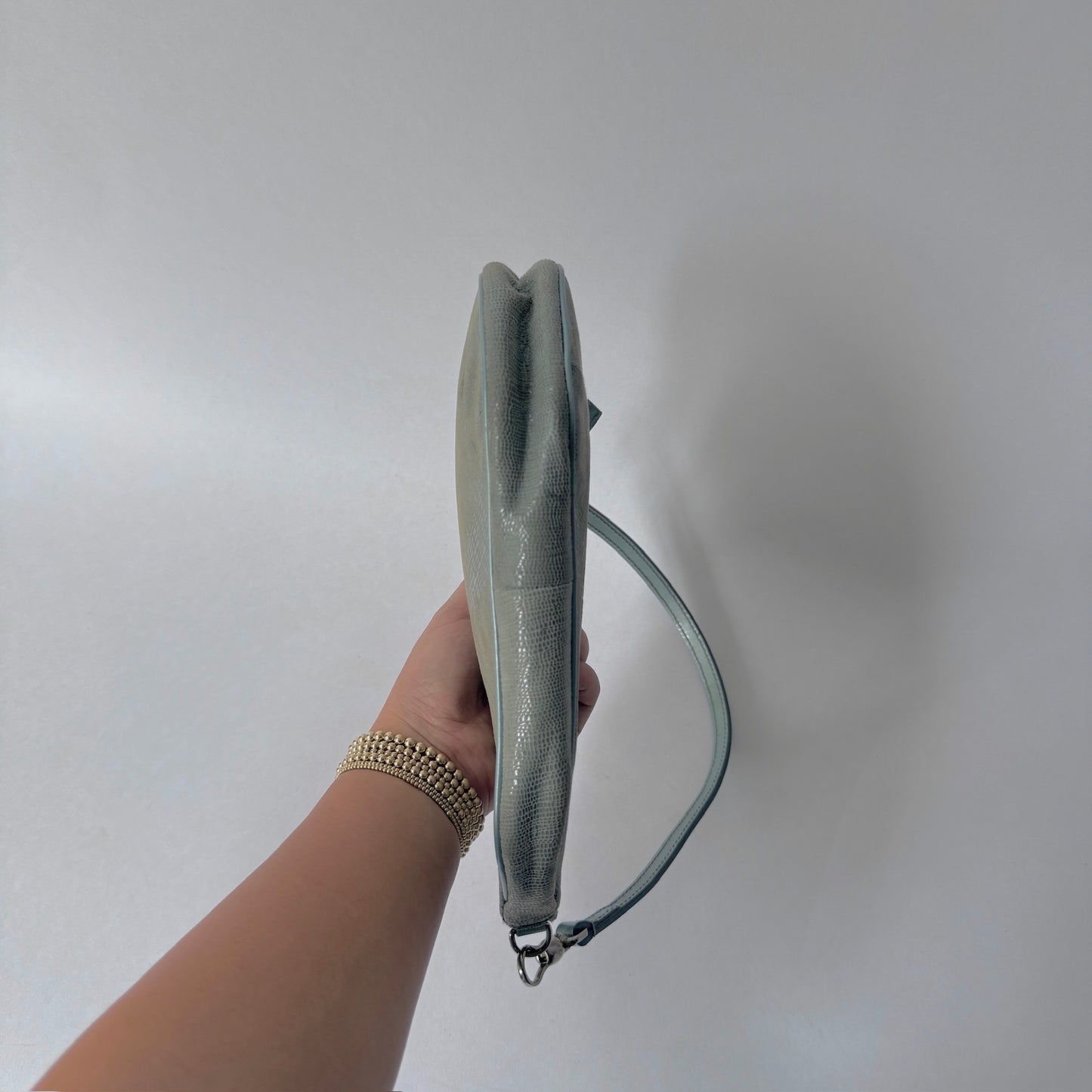 Christian Dior Blue Lizard Saddle Pochette Shoulder Bag