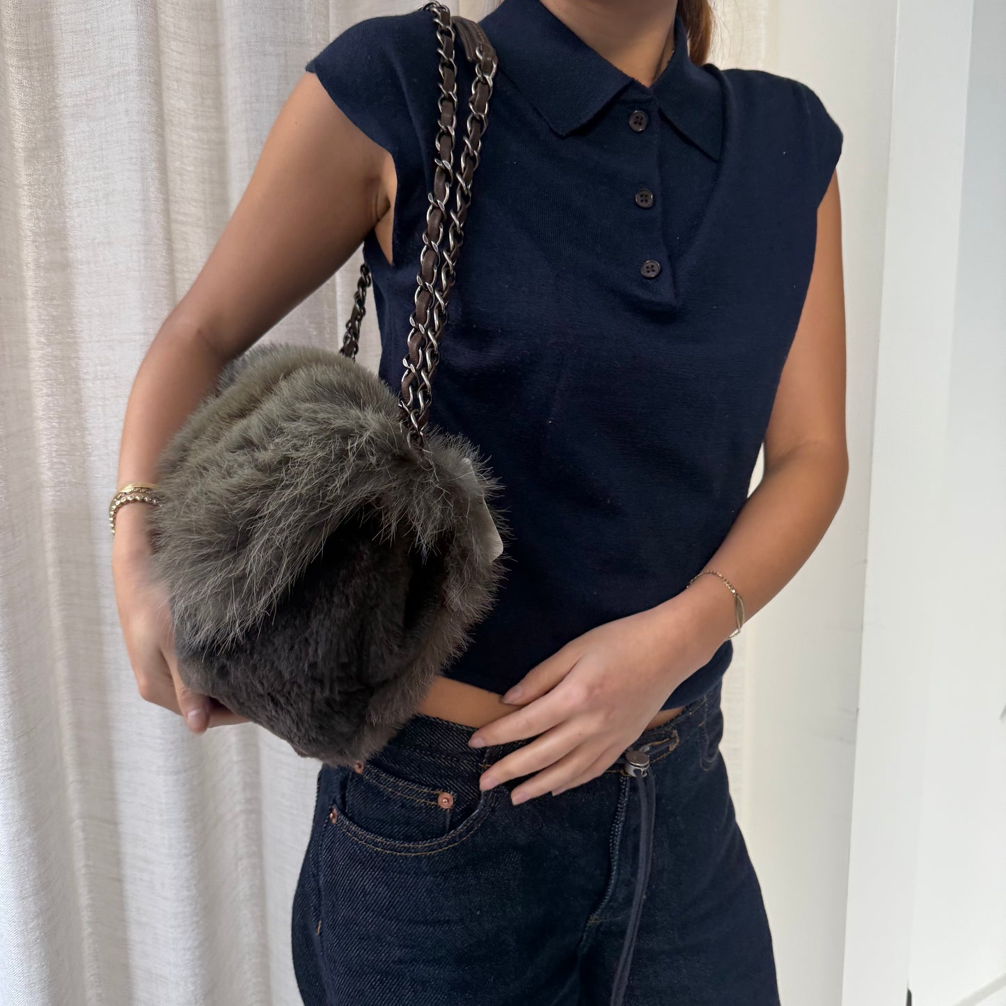 Chanel 2013 Green Ombre Fur Single Large Flap