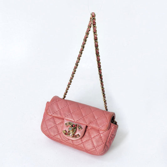Chanel Pink Micro Mini Rhinestone Flap Crossbody Bag
