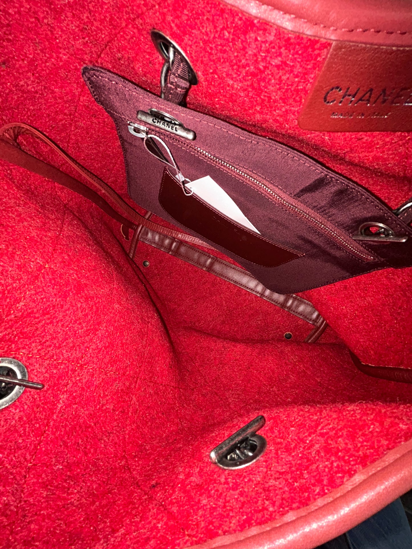 Chanel Red Wool 2-Way Shoulder Tote Bag