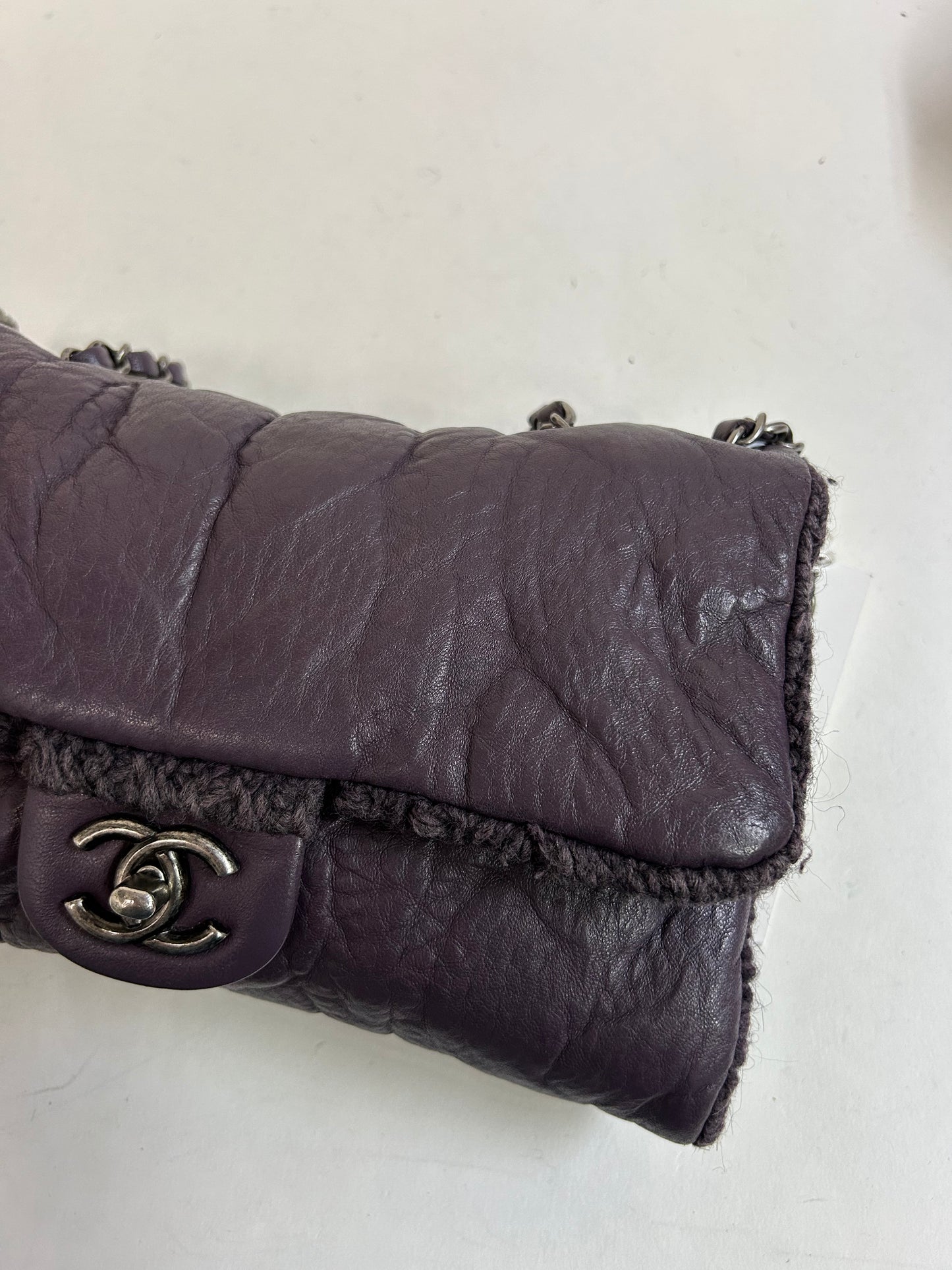 Chanel 2013 Purple Lambskin & Wool Knit Paris-Edinburgh Flap