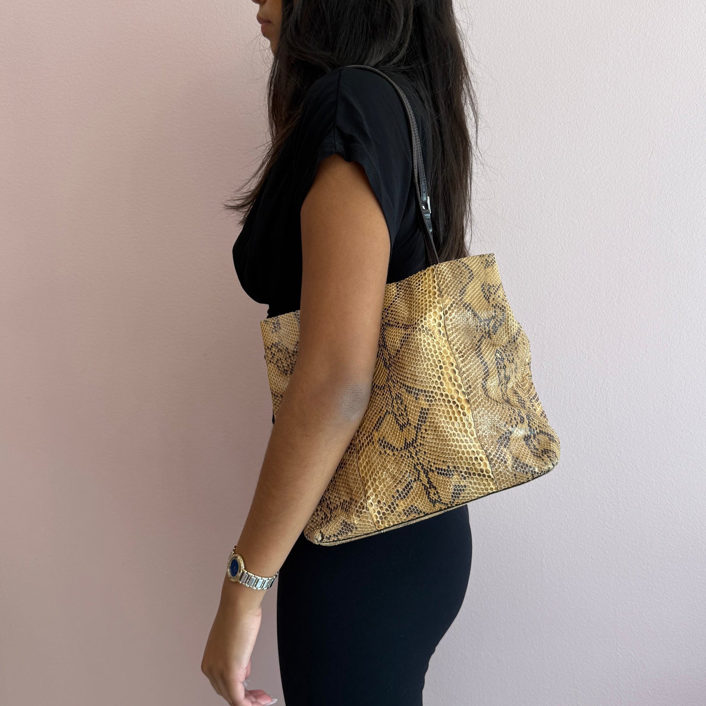 Prada Brown Snakeskin Leather Shoulder Bag