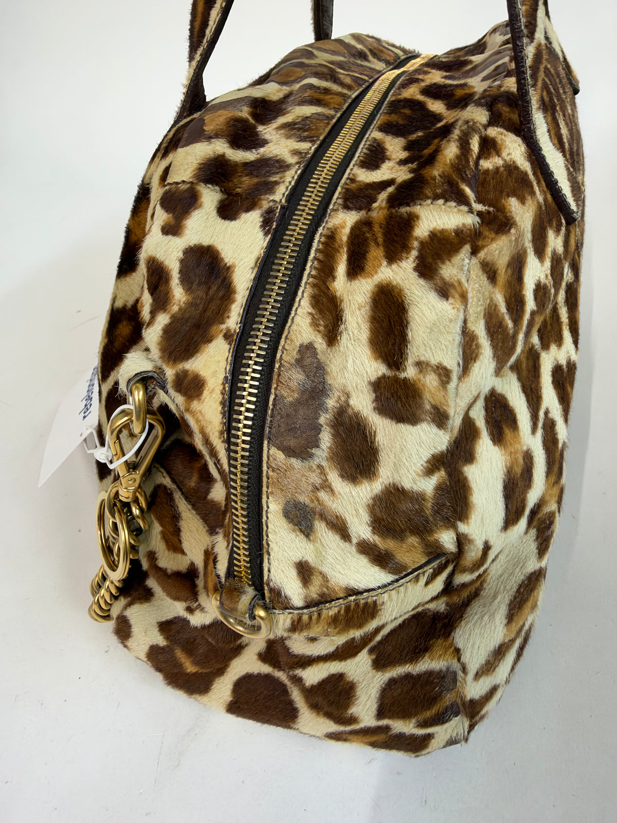 Prada Brown Pony Hair Cheetah Printed Cavaillino Bauletto Bag GHW