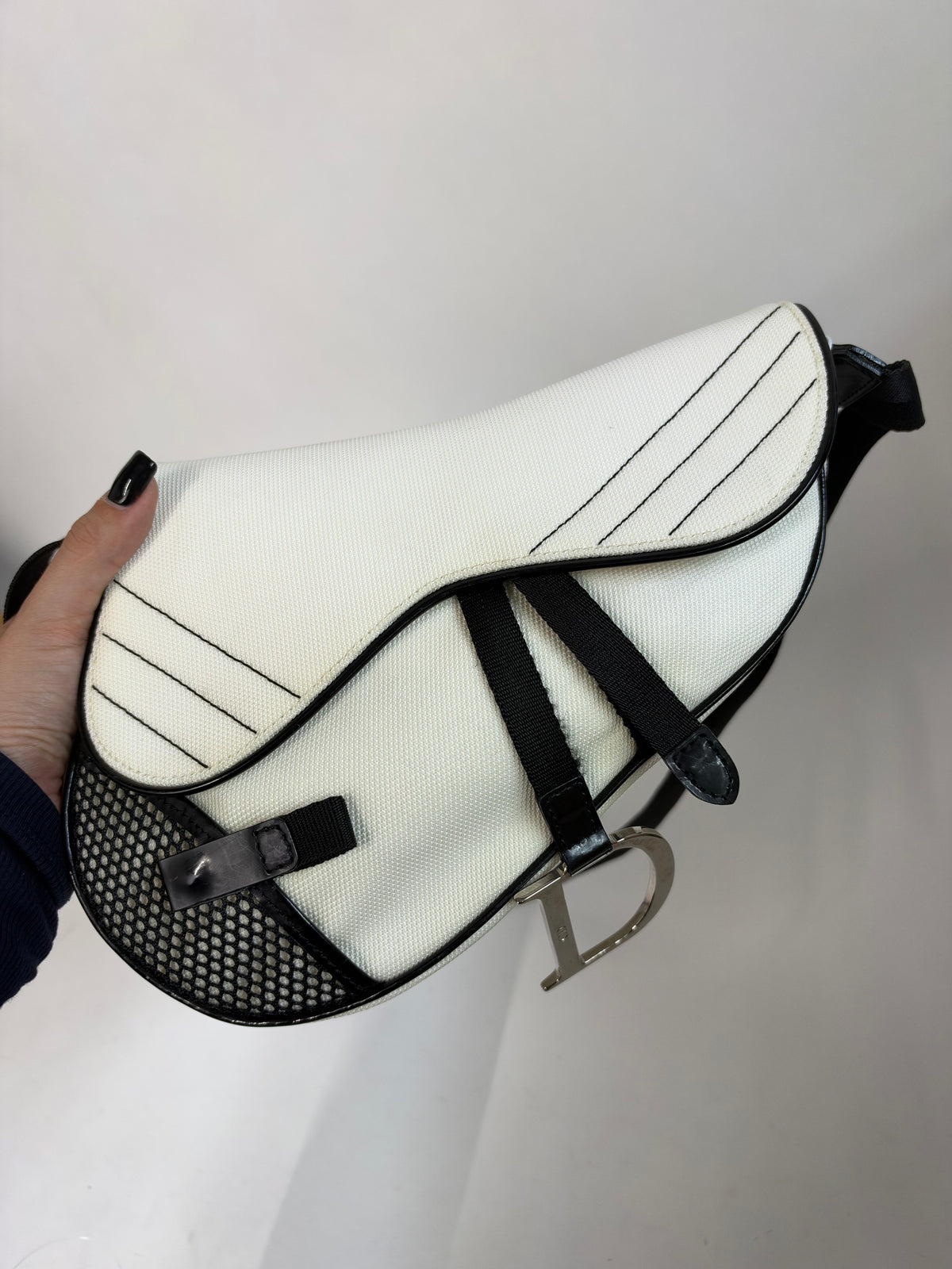 Christian Dior White Nylon Saddle Messenger