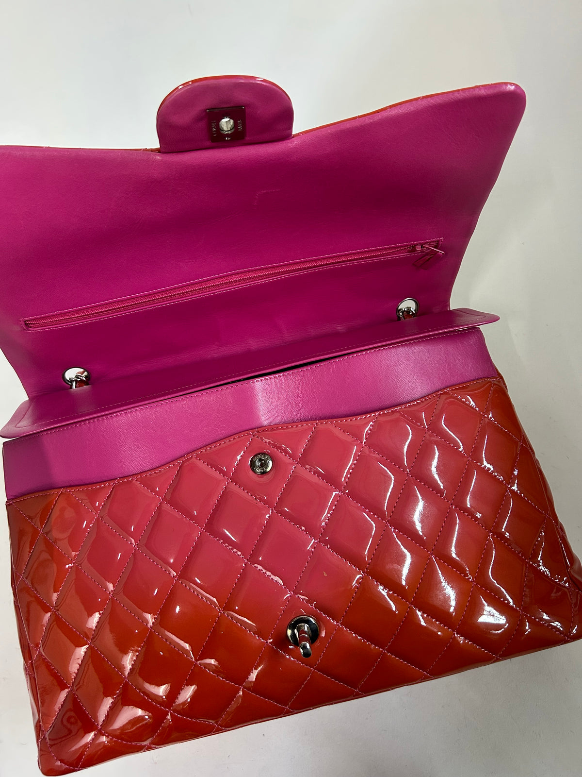 Chanel Red Patent Leather Quilted Matelasse Double Flap Shoulder Bag