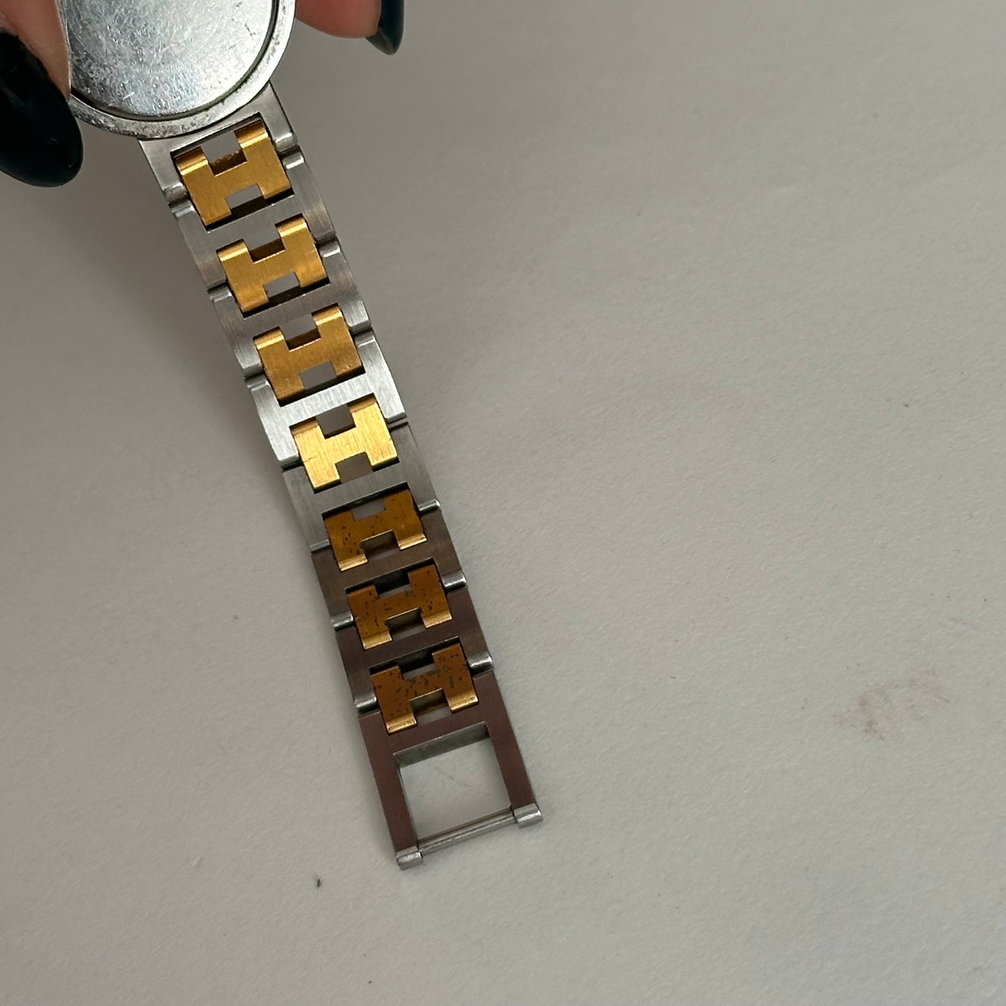 Hermes Dainty 24mm White Dial Clipper Two Tone Date Window Watch