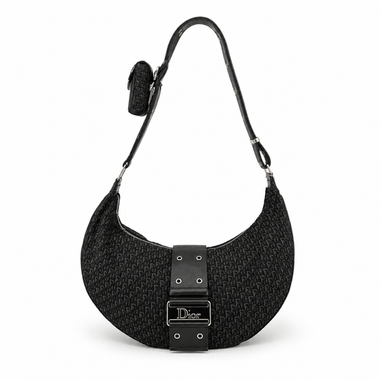Christian Dior Black Oblique Street Chic Croissant Hobo Bag