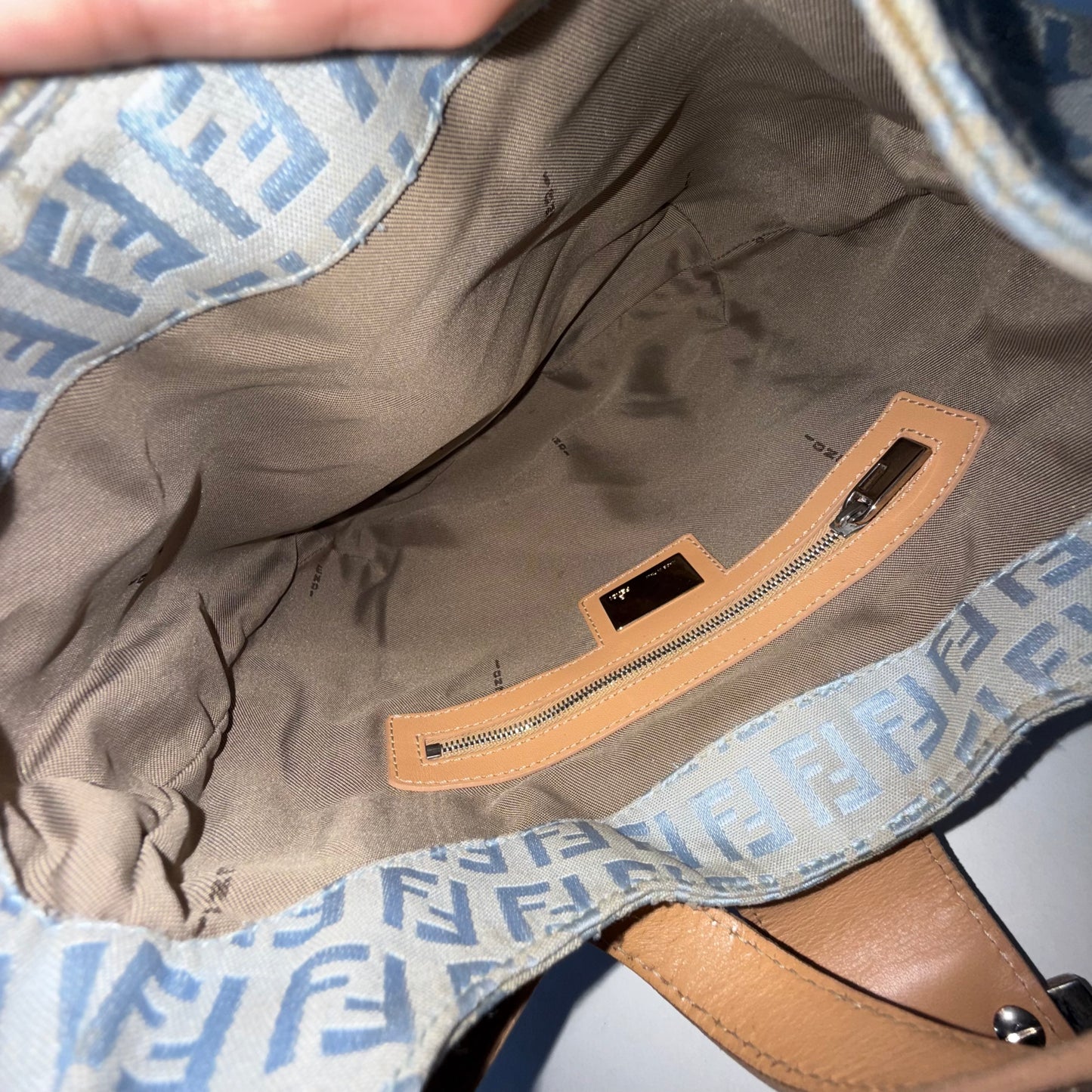 Fendi Blue Canvas Zucchino Baguette Hobo Bag