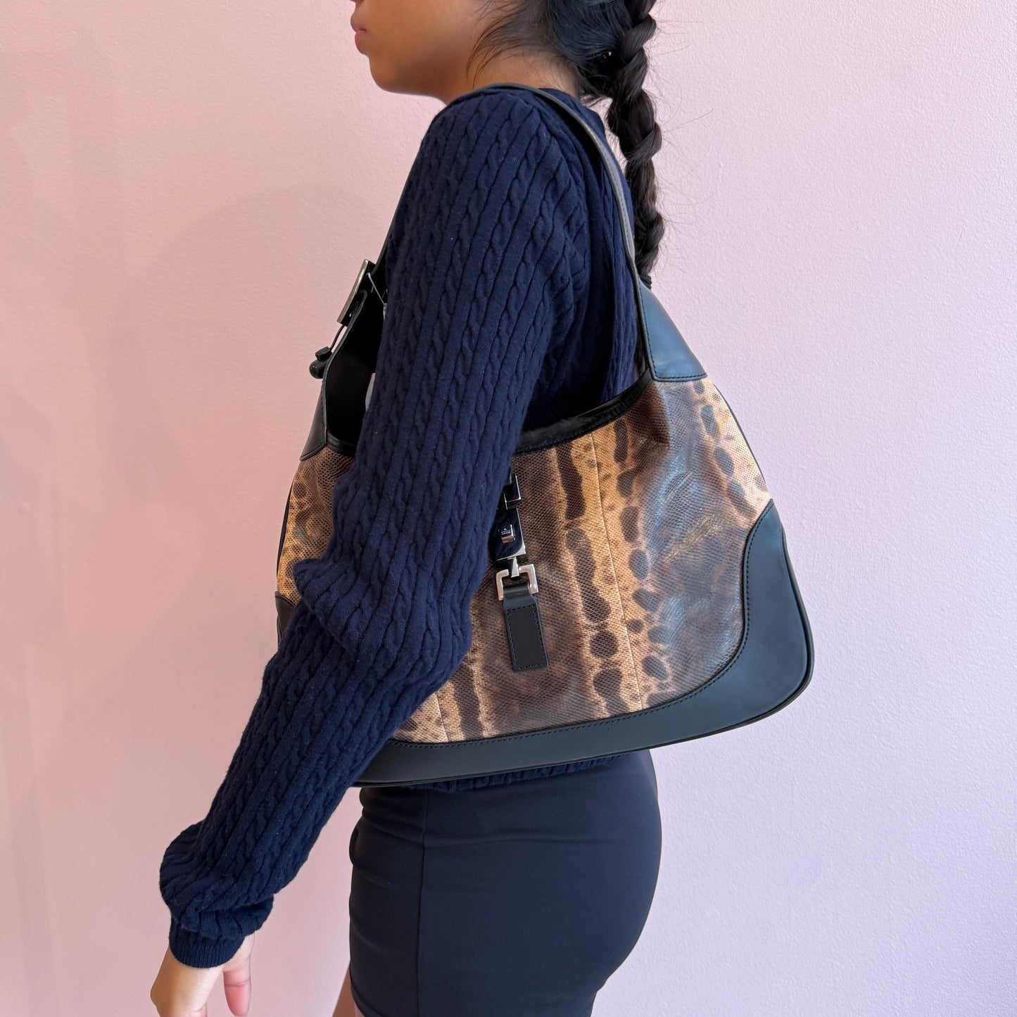 Gucci Brown & Black Python Leather Jackie Shoulder Bag